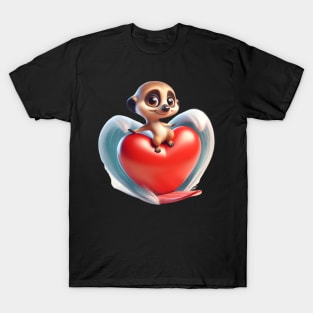 Heart Embrace Meerkat Surfer – Navigating the Sea of Love Tee T-Shirt